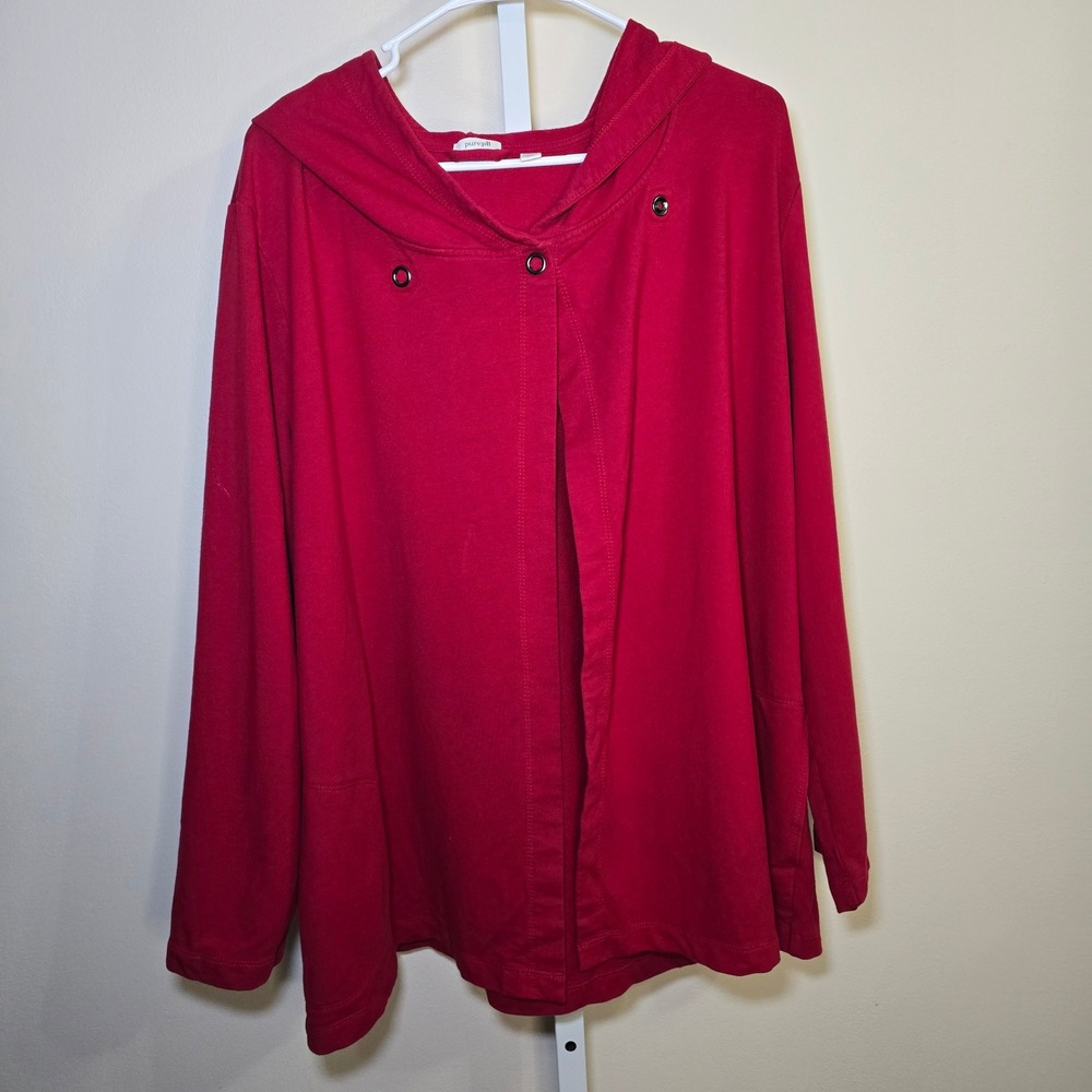 Pure Jill Women Red Hooded Drape Front Snap Closure Cardigan Sweater XL